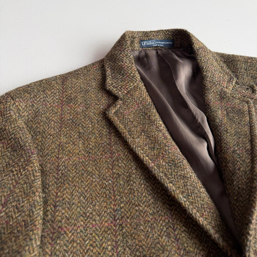 NWT Polo Ralph Lauren (44L) Half-Canvas Tweed Burgundy Check Sport Coat