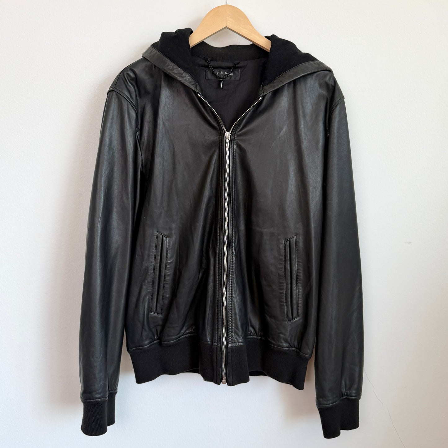 rag & bone (L) Glove Soft Lamb Leather Hooded Black Jacket