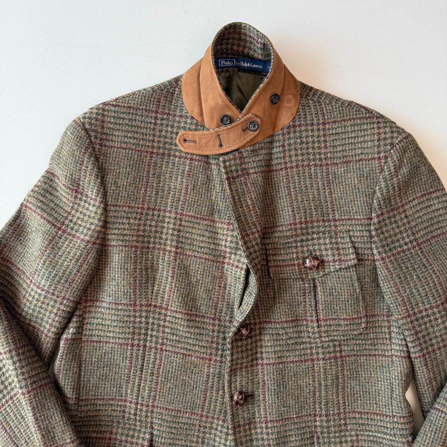 Polo Ralph Lauren (42R) Half-Norfolk Glen Plaid Suede-Trim Coat
