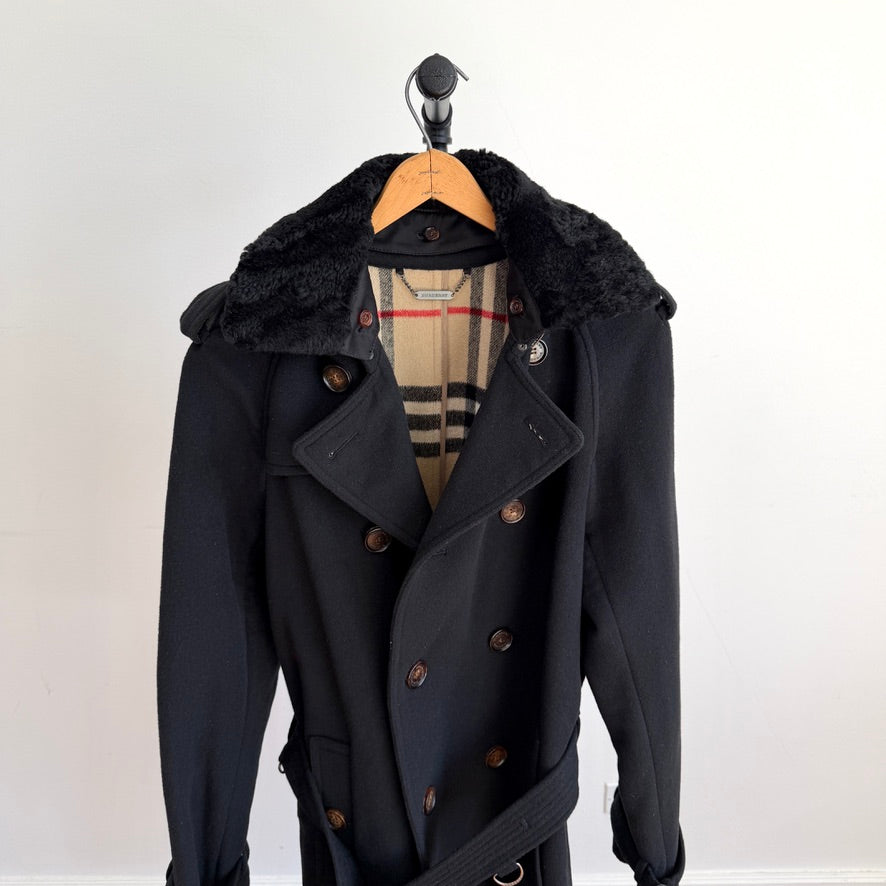 Burberry (50IT) 100% Wool Fleece Collar Double Breast Belted Trench Coat