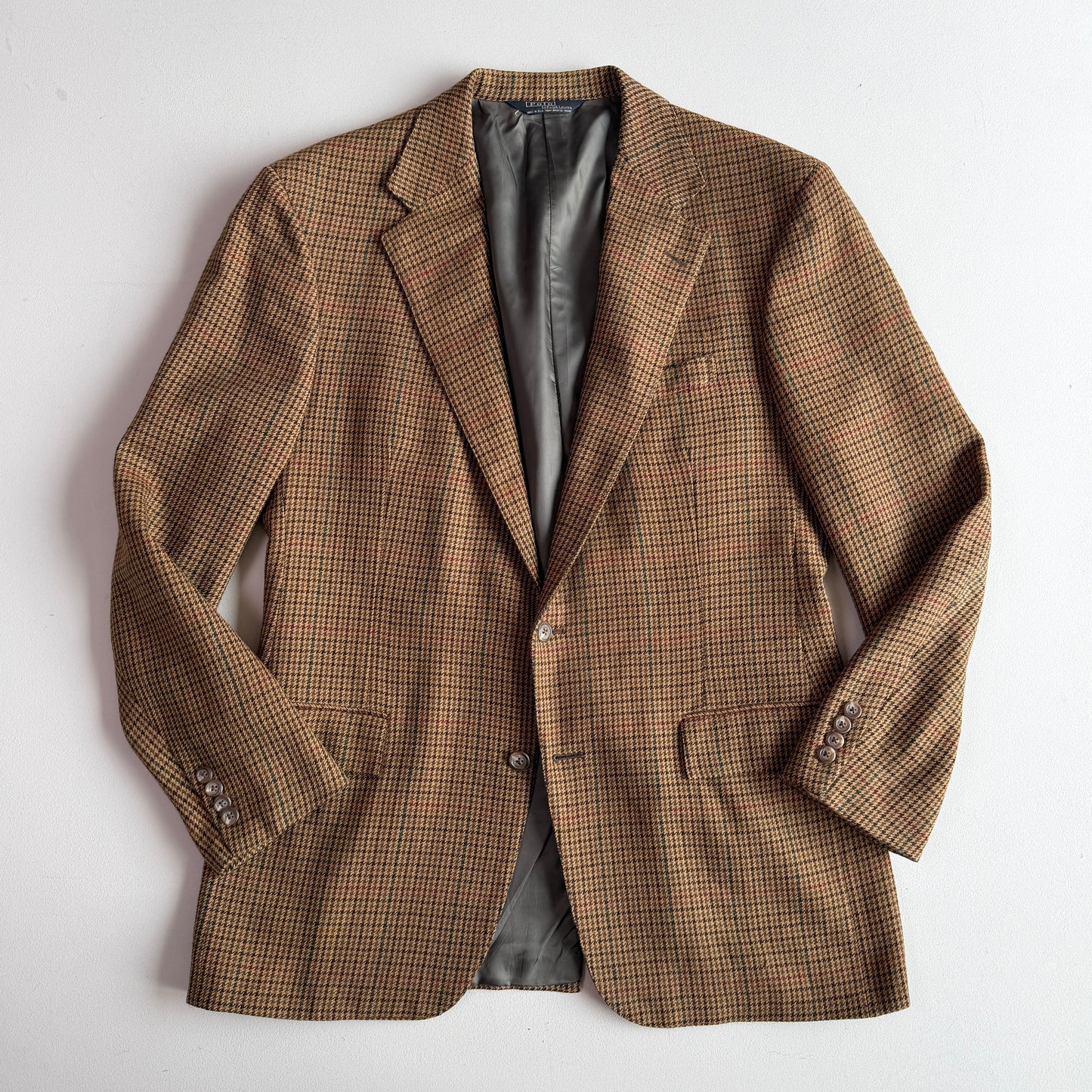 VNTG Polo Ralph Lauren (42L) Wool Houndstooth Overcheck Sports Coat