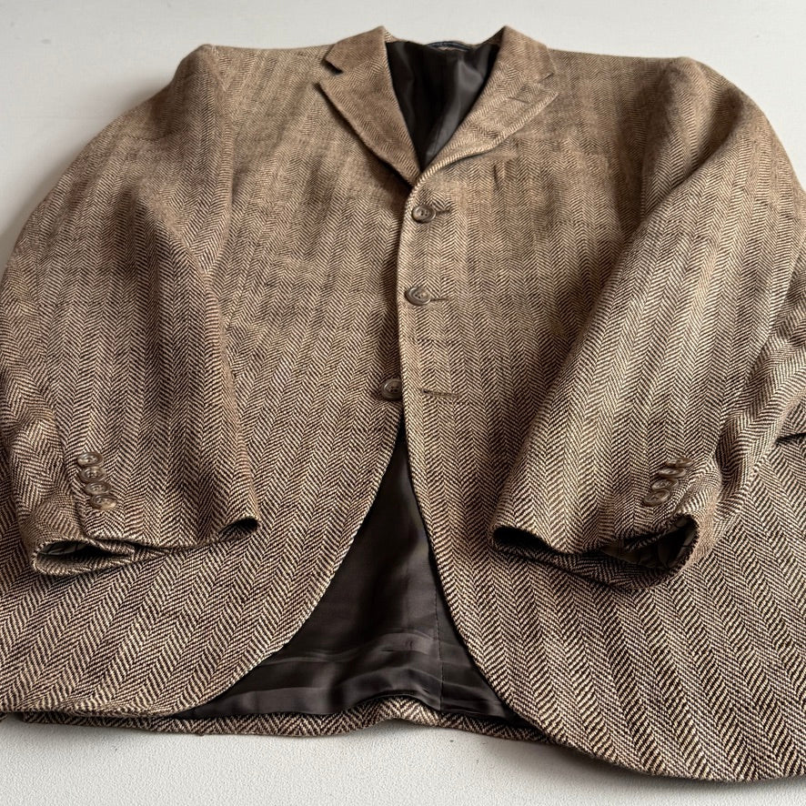 Polo Ralph Lauren (42L) Brown 100% Flax Tweed Herringbone Sport Coat