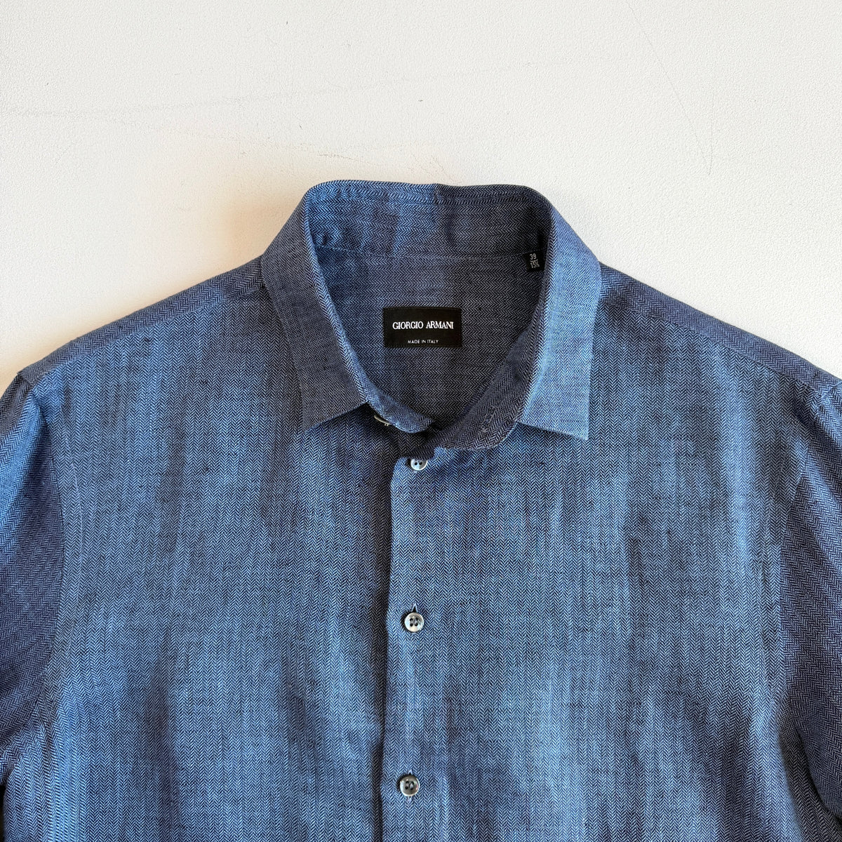 NWOT Giorgio Armani (15.5 / Fits M) 100% Linen Slate Blue Herringbone Shirt