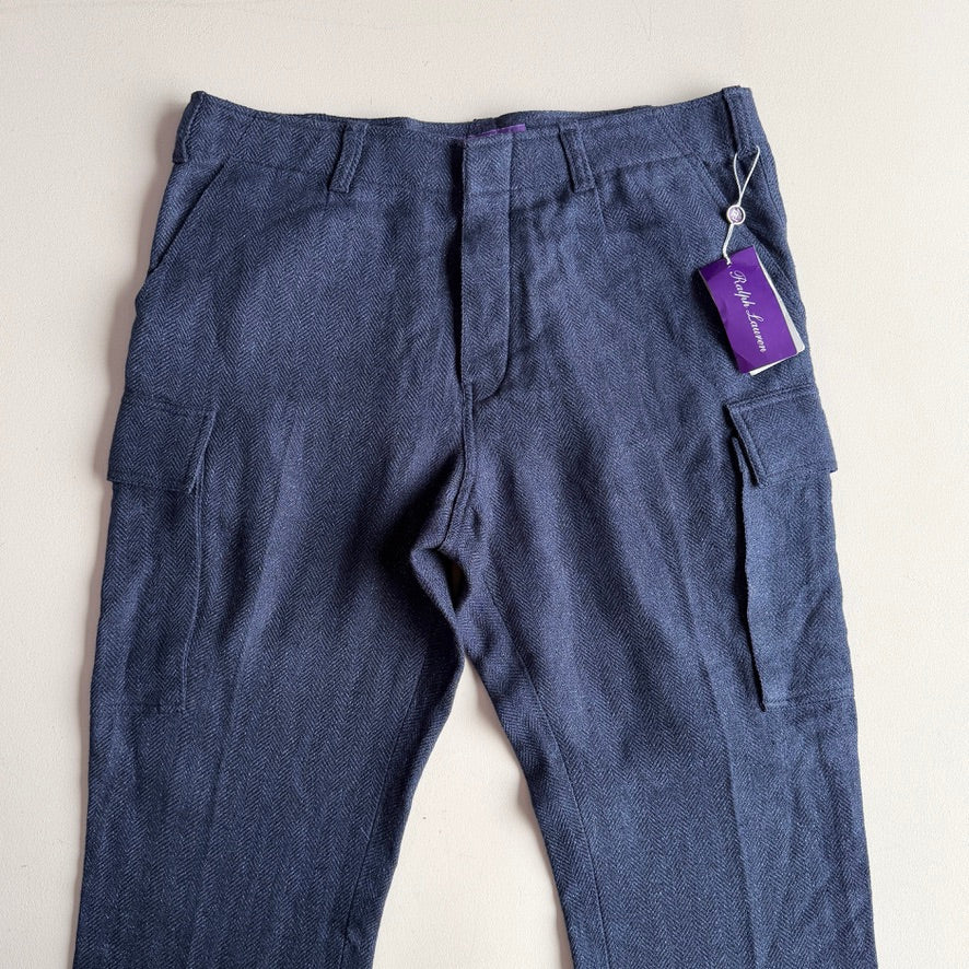 NWT Ralph Lauren Purple Label (36x32) Linen/Wool/Silk Herringbone Cargo Pants