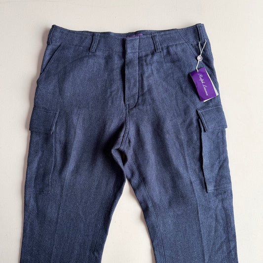 NWT Ralph Lauren Purple Label (36x32) Linen/Wool/Silk Herringbone Cargo Pants