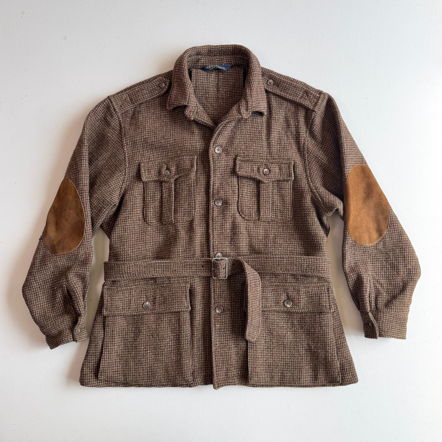 VNTG Polo Ralph Lauren (XL) Norfolk Wool Tweed Belted Melange Jacket Coat
