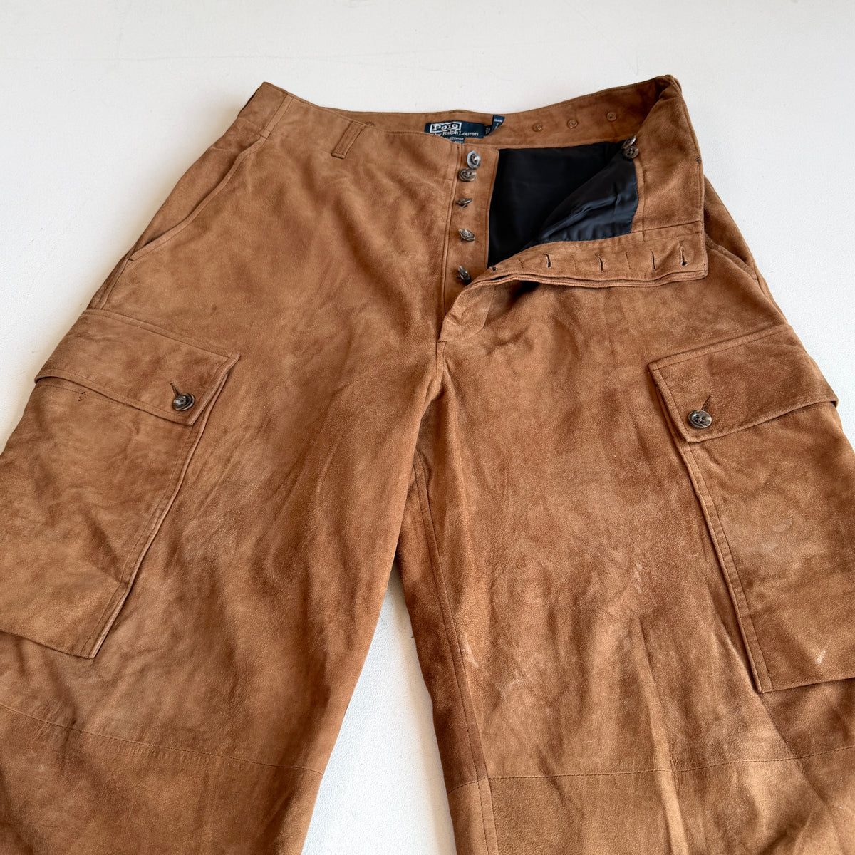 Polo Ralph Lauren (34x30) Suede Leather Tawny Brown High Waist Cargo Pants