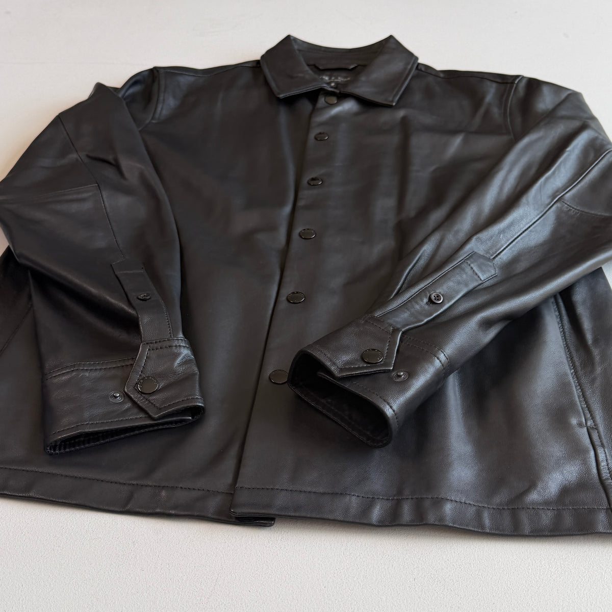 rag & bone (M) Glove-Soft Lamb Leather Snap Black Overshirt Jacket