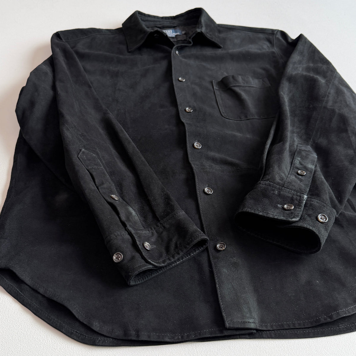 Polo Ralph Lauren (L) Black Suede Leather Button Front Shirt