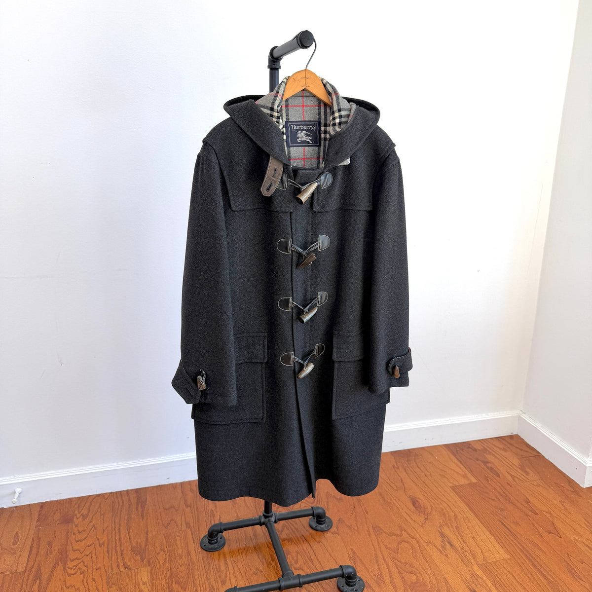 VNTG Burberry (50 /52) Gray Wool/Cashmere Leather Trim Duffle Coat