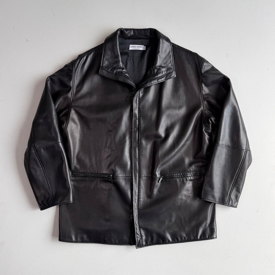 Giorgio Armani (42 /44) Black Glove Soft Lambskin Leather Coat