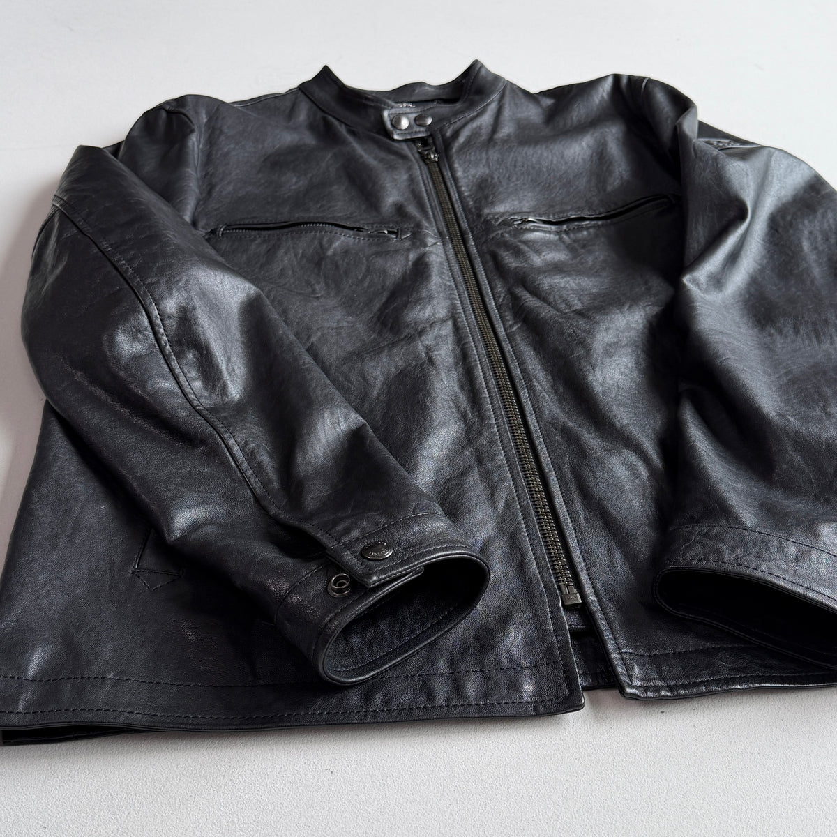 Belstaff (42 / 52IT) Nappa Lamb Leather Raceway Motorcycle Black Jacket