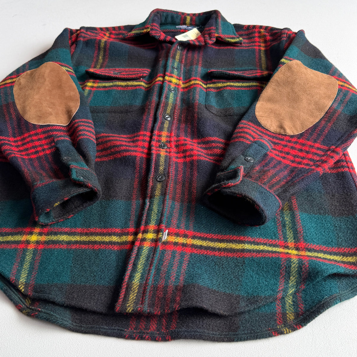 NWT VNTG Polo Ralph Lauren (L) 100% Wool Plaid Suede Elbow Overshirt