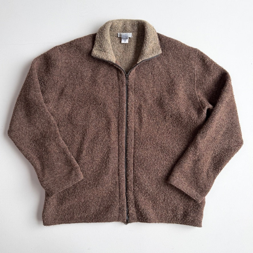 Zenga Sport (M) Wool-Blend Mottled Boucle Red Brown Jacket