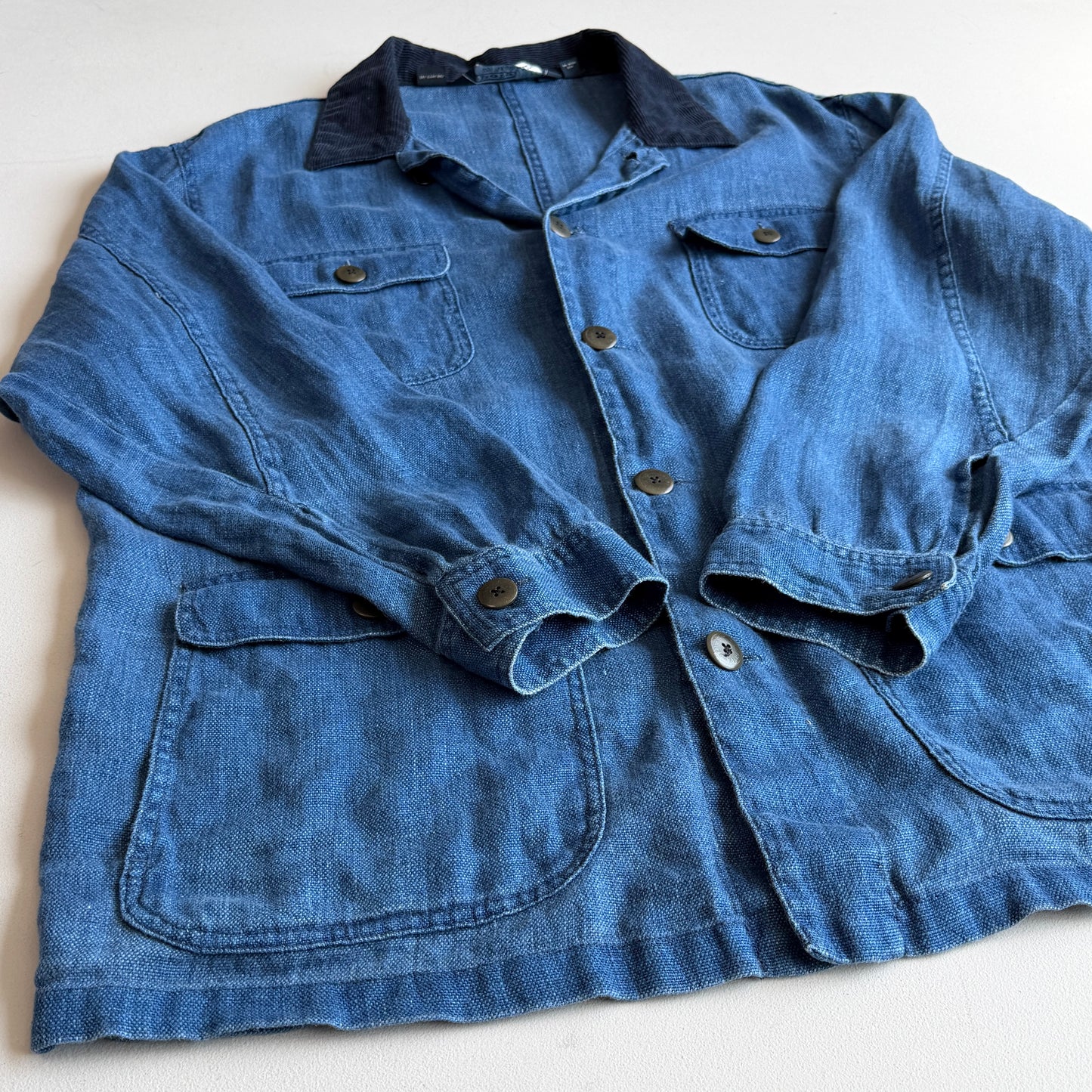 VNTG Polo Ralph Lauren (L) 100% Linen "bleu de travail" Indigo Chore Workwear Coat
