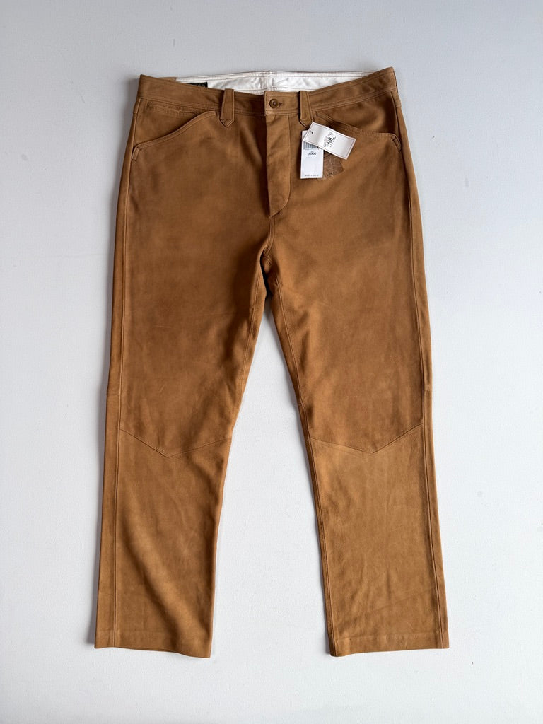 NWT RRL Ralph Lauren (36x30) Sheep Suede Leather Western Tawny Brown Pants