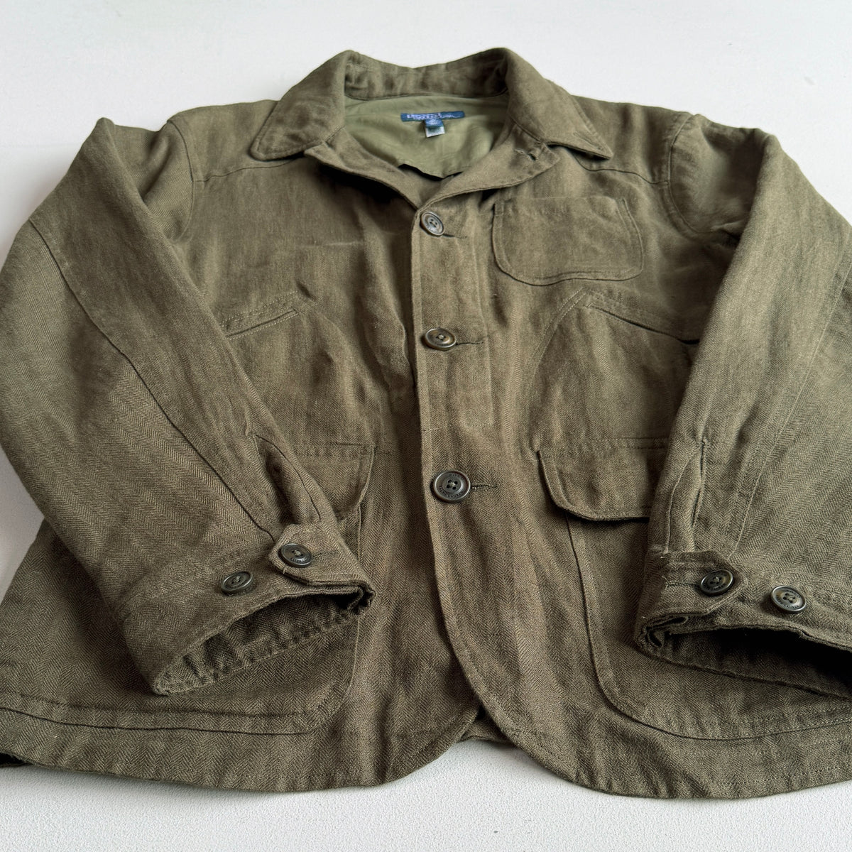 Polo Ralph Lauren (S) 100% Linen Herringbone Utility Green Jacket