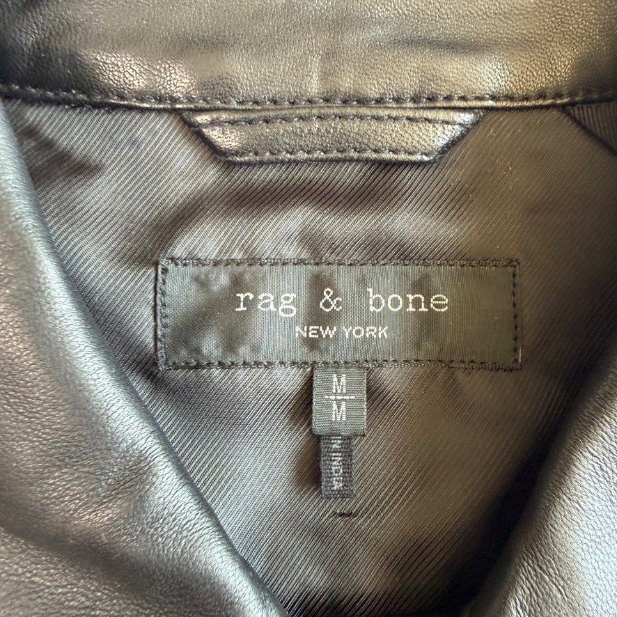 rag & bone (M) Glove-Soft Lamb Leather Snap Black Overshirt Jacket