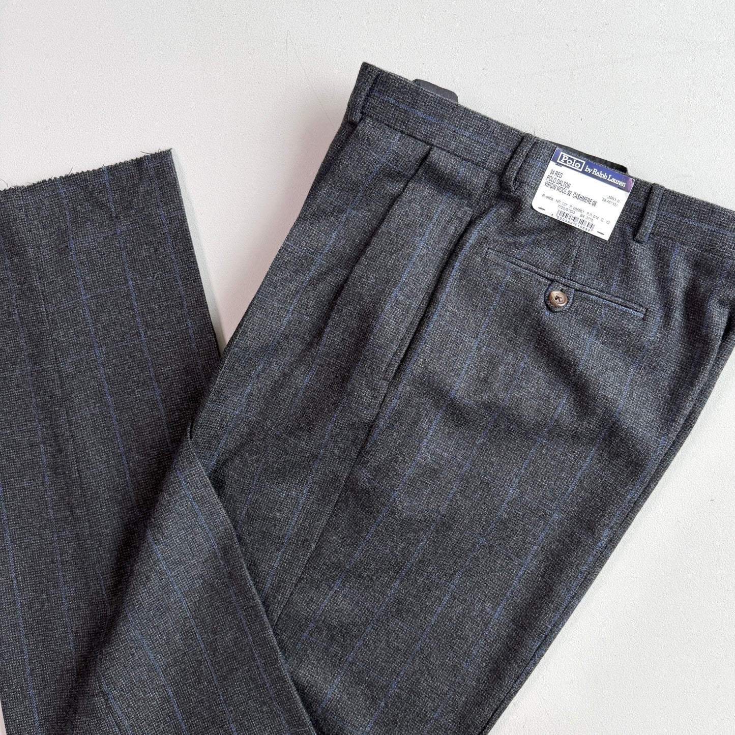 NWT VNTG Polo Ralph Lauren (34W) Wool Pleated Blue-Overcheck Trouser Pants