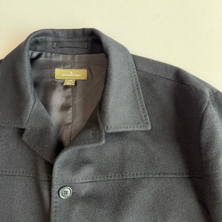 Ermenegildo Zegna (52IT / L) 100% Cashmere Flannel Black Car Coat