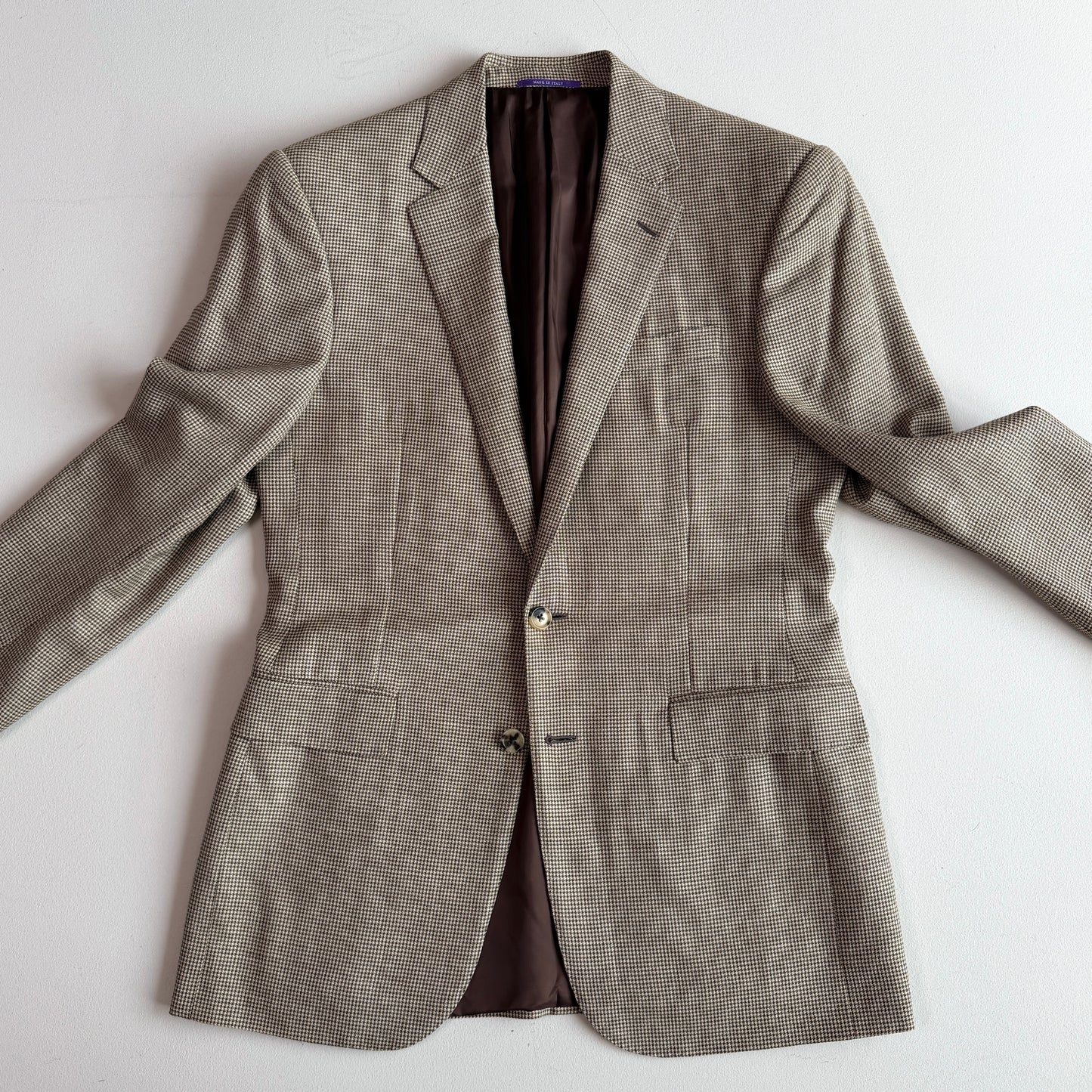 Ralph Lauren Purple Label (38R) Wool/Silk/Linen Beige Houndstooth Sport Coat