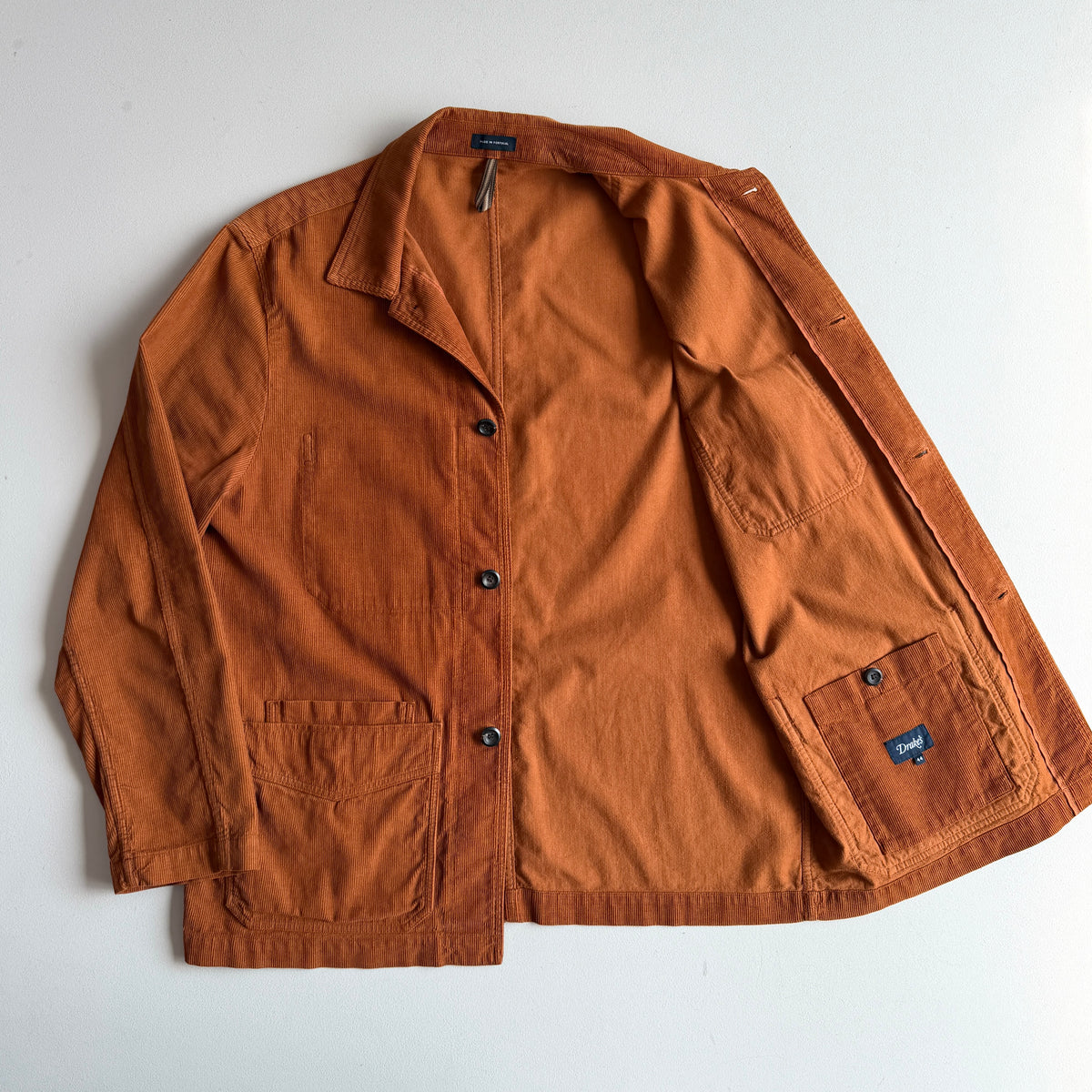 Drake's London (44 /XL) Burnt Orange Corduroy Chore Coat Jacket