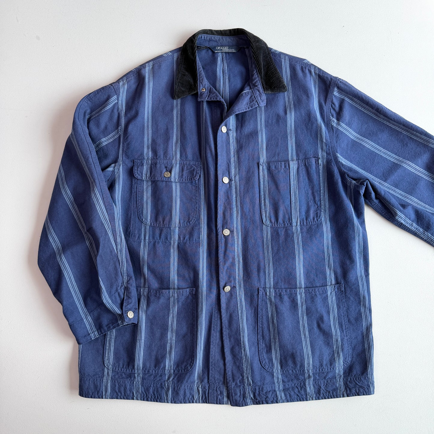 VNTG Polo Ralph Lauren (L) Mattress Ticked Cotton Indigo Chore Field Coat