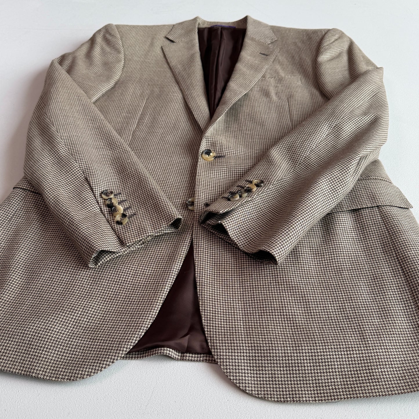 Ralph Lauren Purple Label (38R) Wool/Silk/Linen Beige Houndstooth Sport Coat