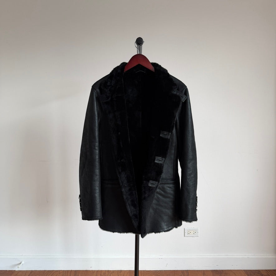Giorgio Armani (48IT /38R) Lamb Shearling Leather Black Button Coat