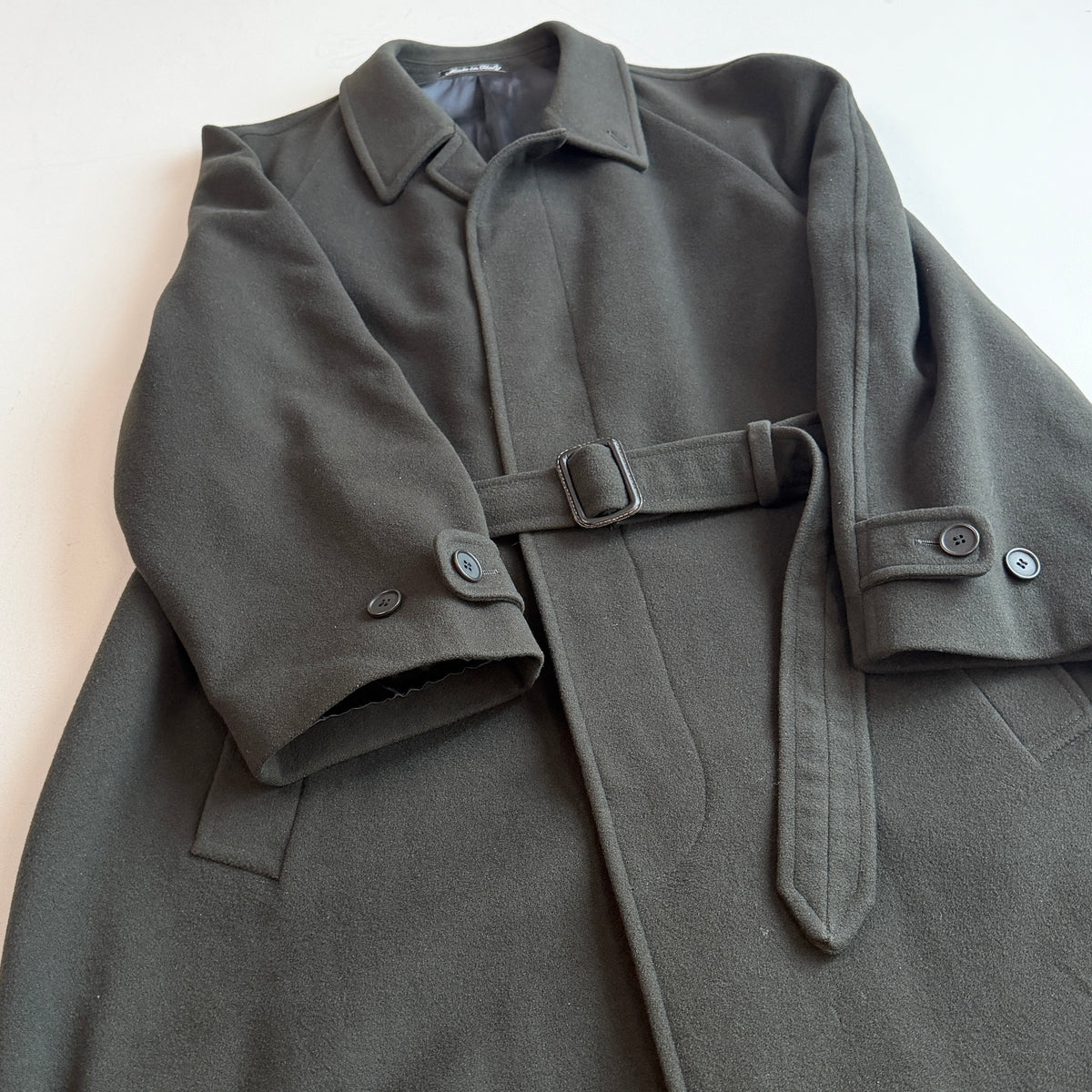 VNTG Giorgio Armani (38) Forest Green Wool/Cashmere Belted Balmacaan Overcoat
