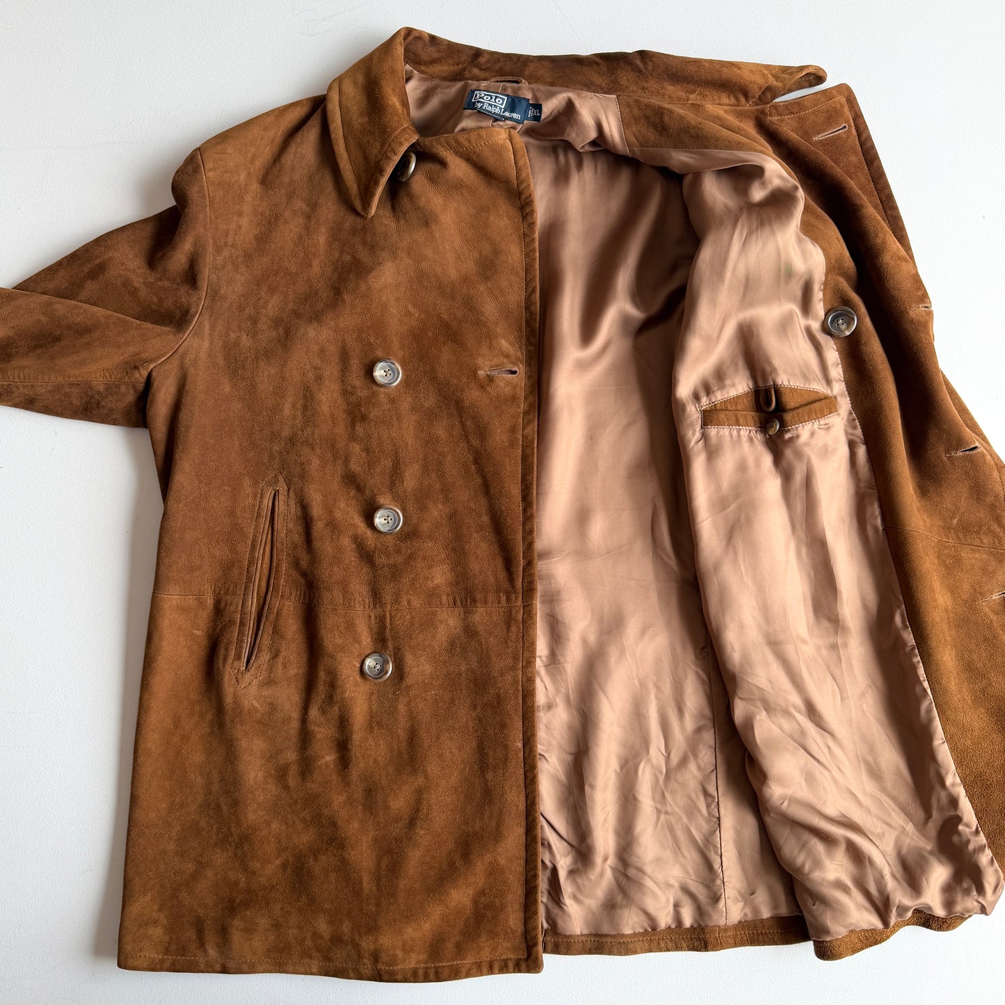 Polo Ralph Lauren (XL) Double Breasted Suede Leather Tawny Brown Coat
