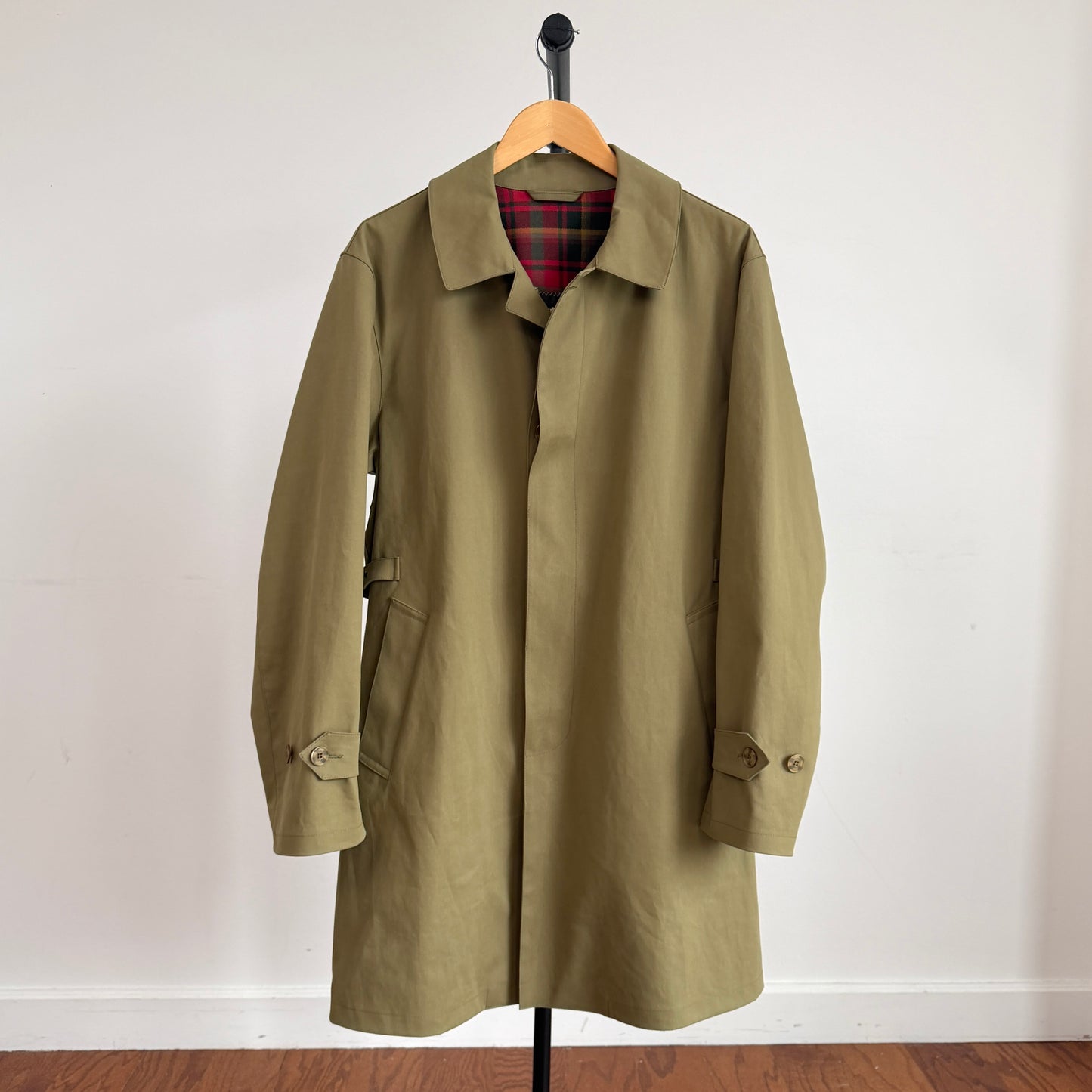 Paul Stuart (L / 42L) Cotton Side-Tab Olive/Khaki Rain Mac Coat