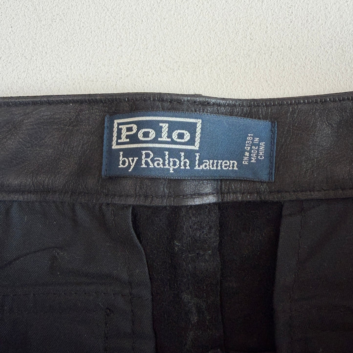 Polo Ralph Lauren (30/31 x 32/33) Leather Motorcycle Ribbed Thigh Black Pants