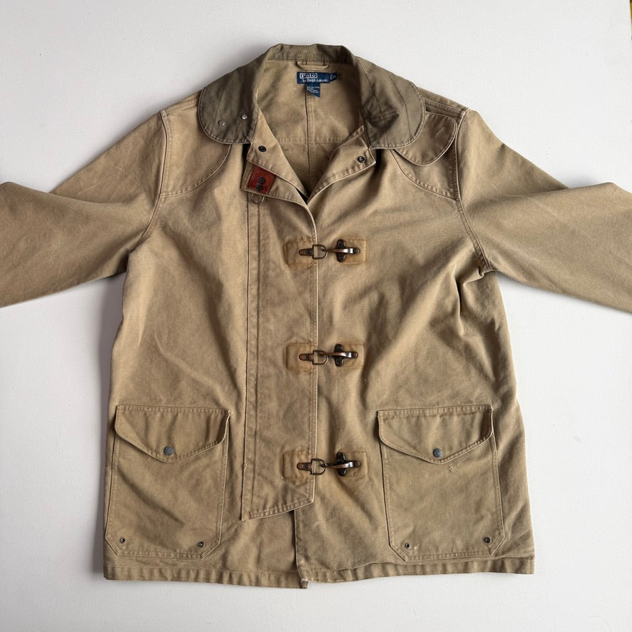 VNTG Polo Ralph Lauren (XL) Sage Fireman Clasp Leather Trim Canvas Coat