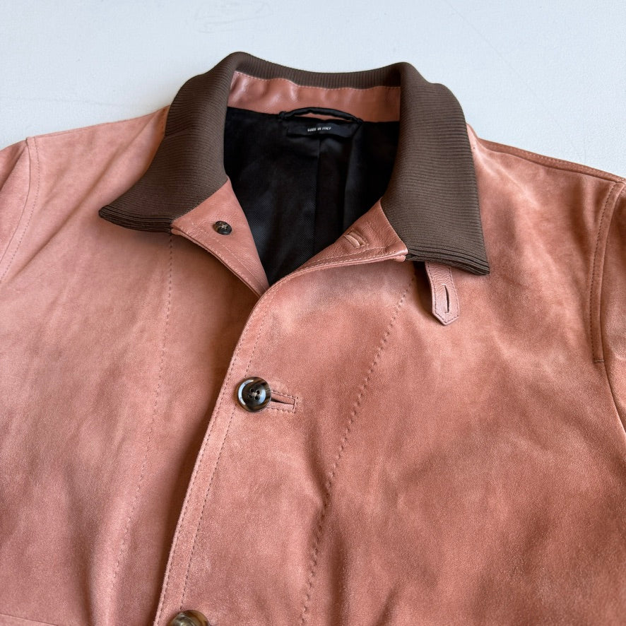 MINT! Tom Ford (50 IT) Blush Clay Calfskin Suede Leather Bomber-Style Jacket
