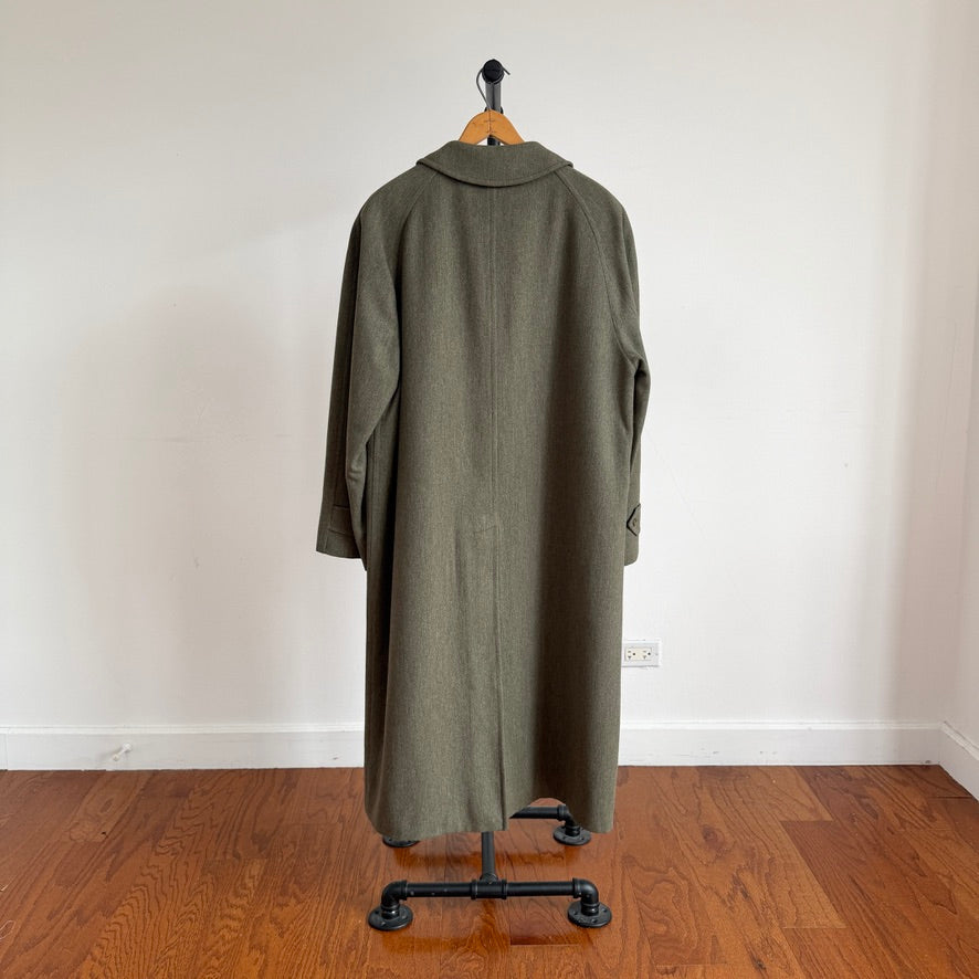 Paul Stuart (40R) Sage 100% Wool Twill Lined Balmacaan Car Coat