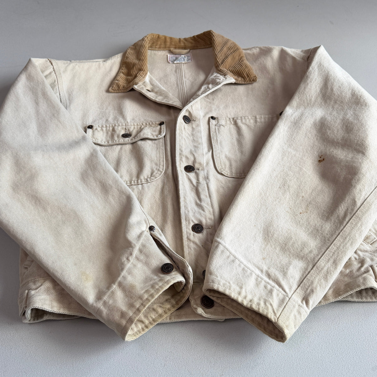 VNTG Polo Ralph Lauren (M) Cream/Beige Denim Cotton Trucker Jacket