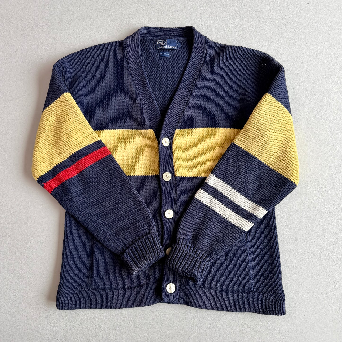 VNTG Polo Ralph Lauren (M) 90s Colorblock Cotton Knit Cardigan Sweater