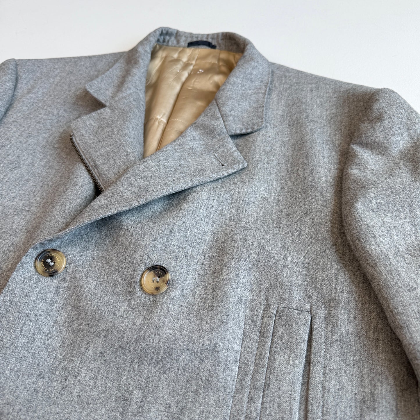 Brunello Cucinelli (50) Sport-Coat Style Brushed Wool Cashmere Zip Peacoat