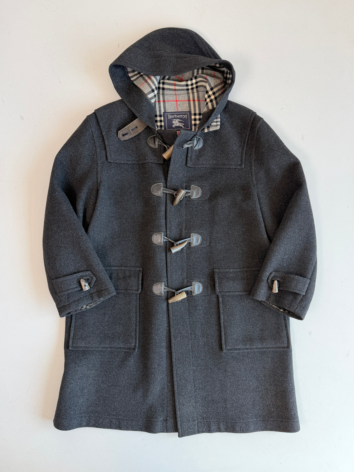VNTG Burberry (50 /52) Gray Wool/Cashmere Leather Trim Duffle Coat