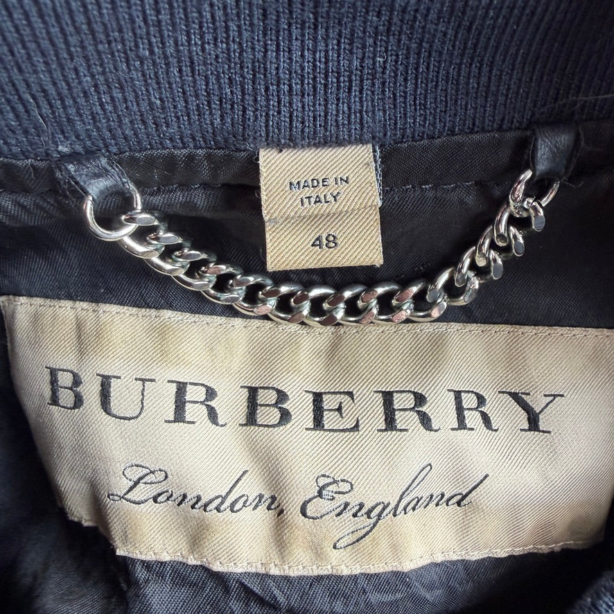 Burberry Brit (48 IT / M) Metallic Blue Leather Bomber Jacket