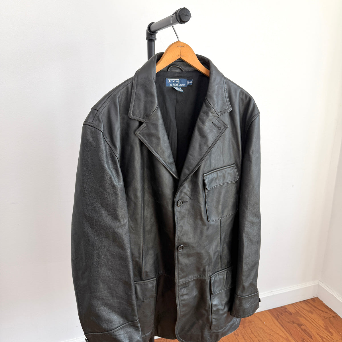 Polo Ralph Lauren (2XL) Black Leather Half-Norfolk Sport Field Coat