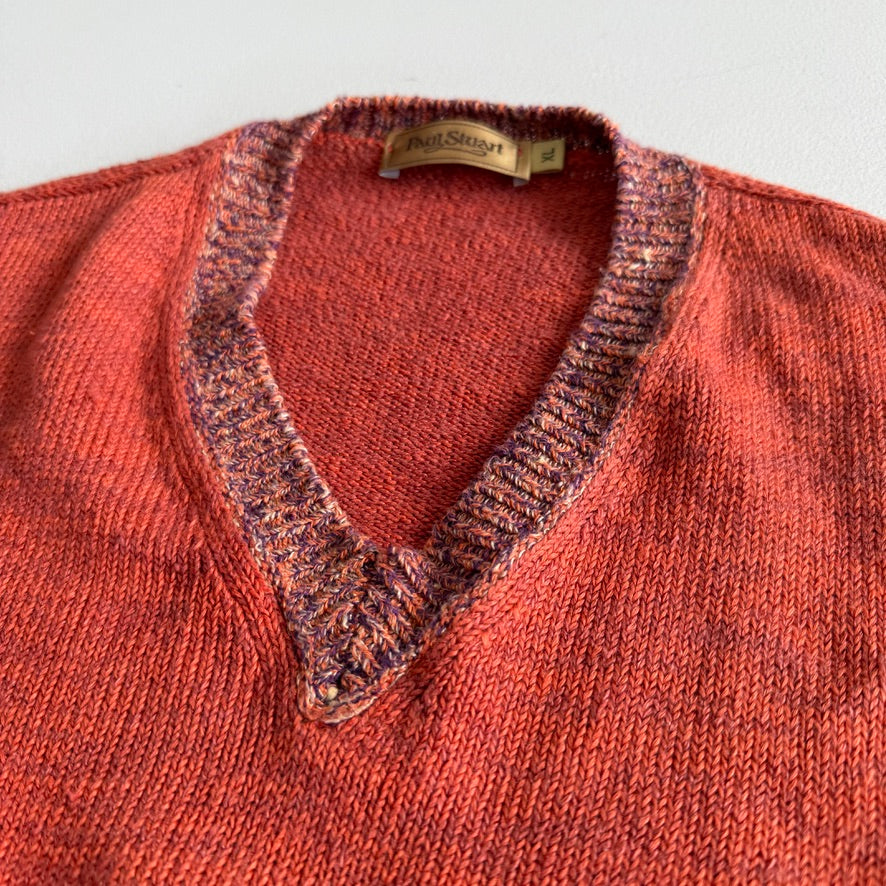 Paul Stuart (XL) 100% Linen Clay Orange Ireland V-Neck Sweater