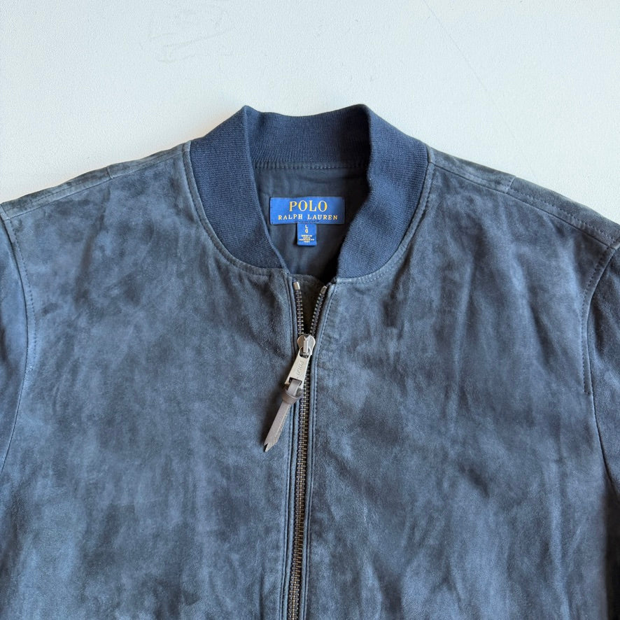 Polo Ralph Lauren (L) Navy Blue Goat Suede Leather Bomber Jacket