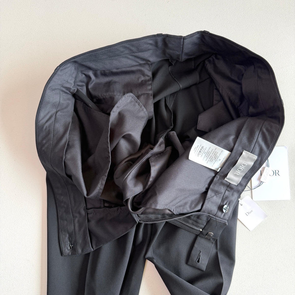 NWT Dior (56 /38W) Black 100% Wool Woven Tailored Pants