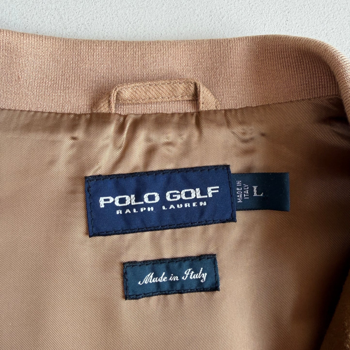 MINT! Ralph Lauren Polo Golf (L) Apricot Baby Alpaca Suede Trim Jacket