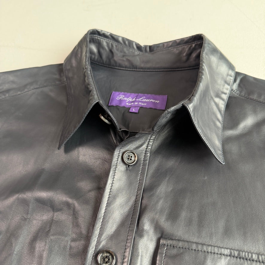 Ralph Lauren Purple Label (L) Skived Lamb Leather Midnight Blue Overshirt