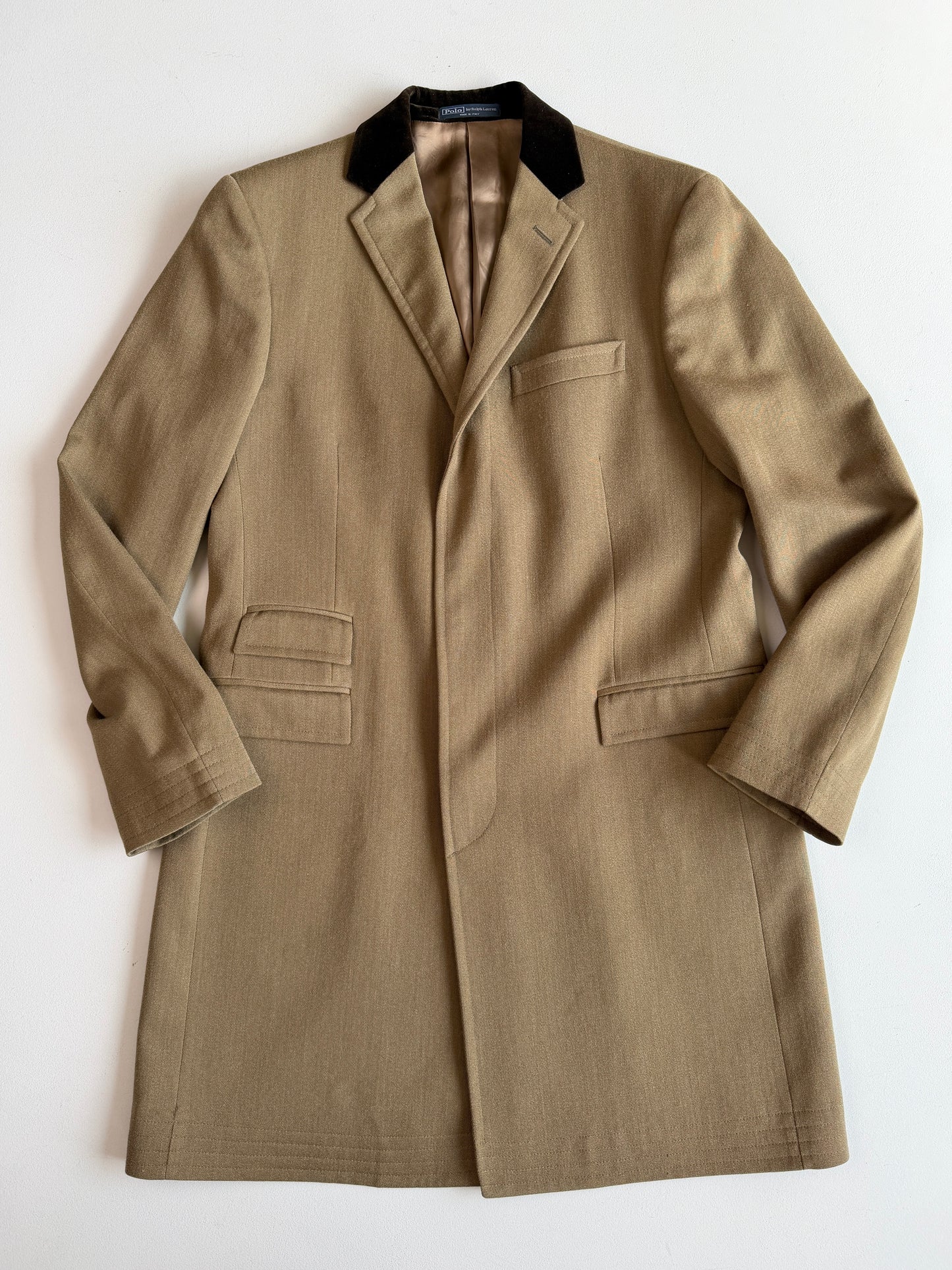 Polo Ralph Lauren (44R) Velvet Collar Wool Woven Covert Fawn Topcoat
