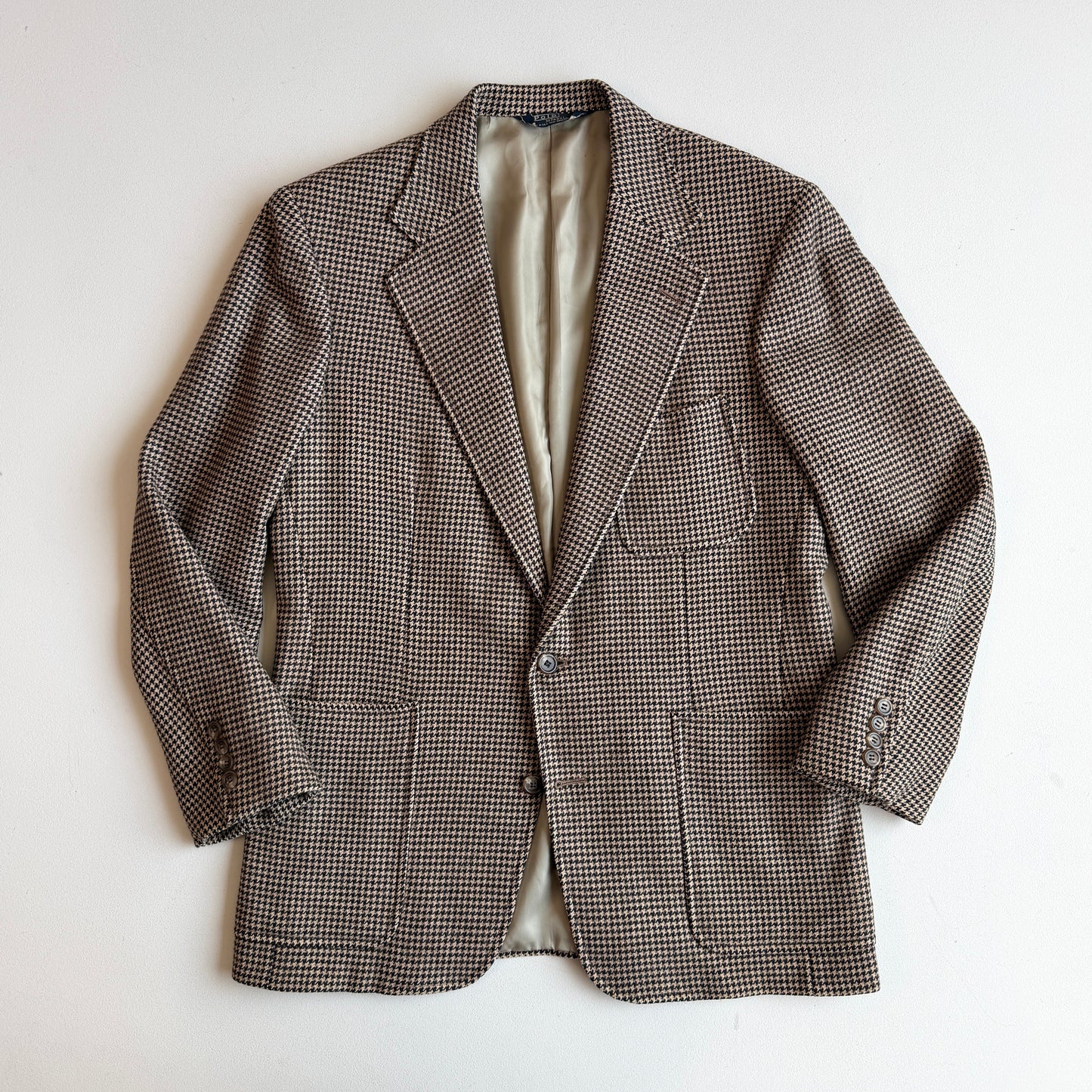 VNTG Polo Ralph Lauren (42R) Wool Houndstooth Brown/Cream Sport Coat