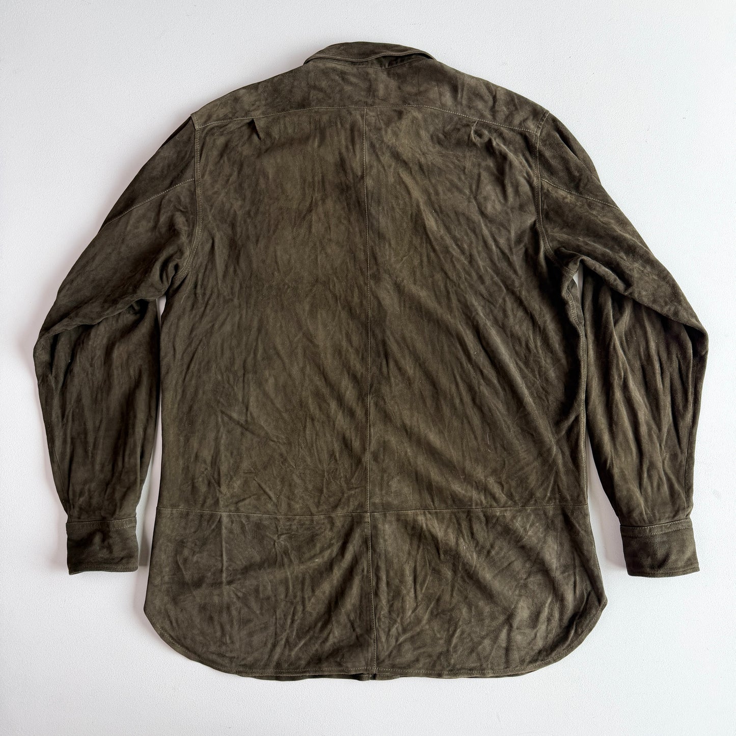 Ralph Lauren Purple Label (L) Olive Green/Brown Goat Suede Leather Shirt